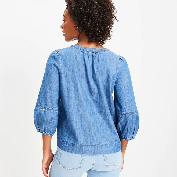 LOFT Sleeve Chambray Bubble Top - Picture 2 of 6